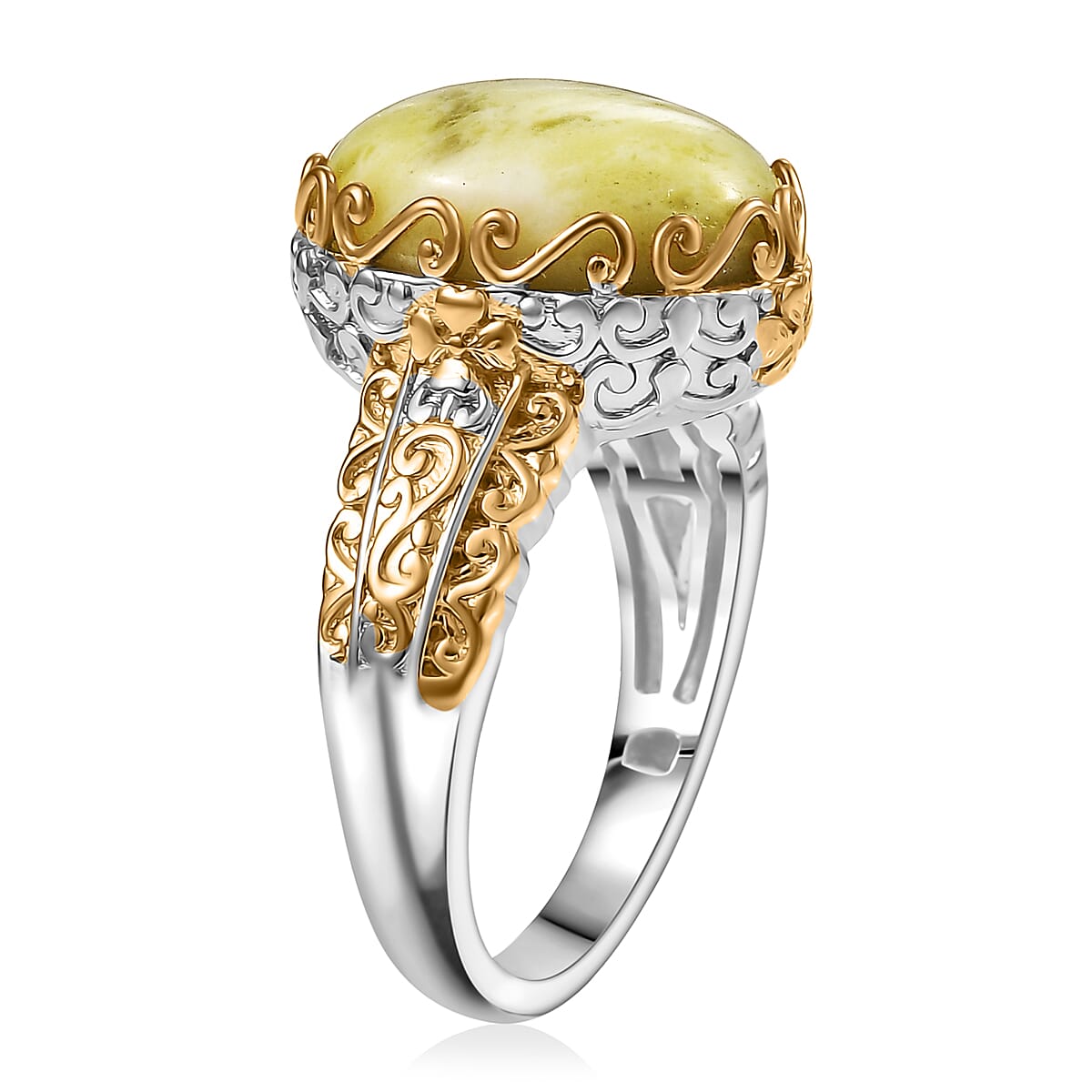 EverTrue Connemara Marble Celtic Filigree Ring in Platinum Bond and 18K YG Plated 6.35 ctw (Size 10.0)