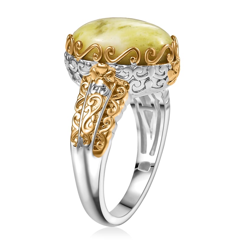 EverTrue Connemara Marble Celtic Filigree Ring in Platinum Bond and 18K YG Plated 6.35 ctw (Size 10.0)