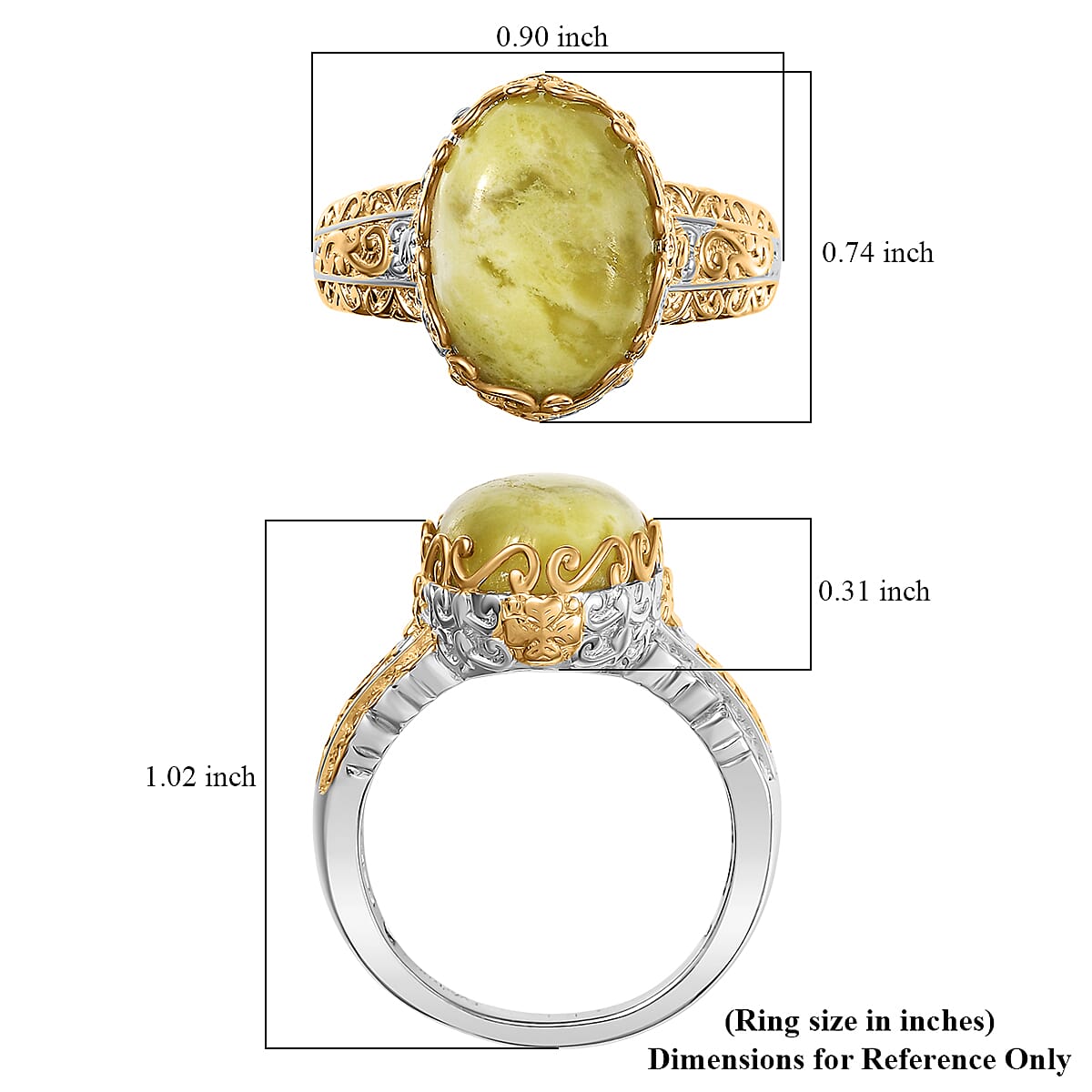 EverTrue Connemara Marble Celtic Filigree Ring in Platinum Bond and 18K YG Plated 6.35 ctw (Size 10.0)