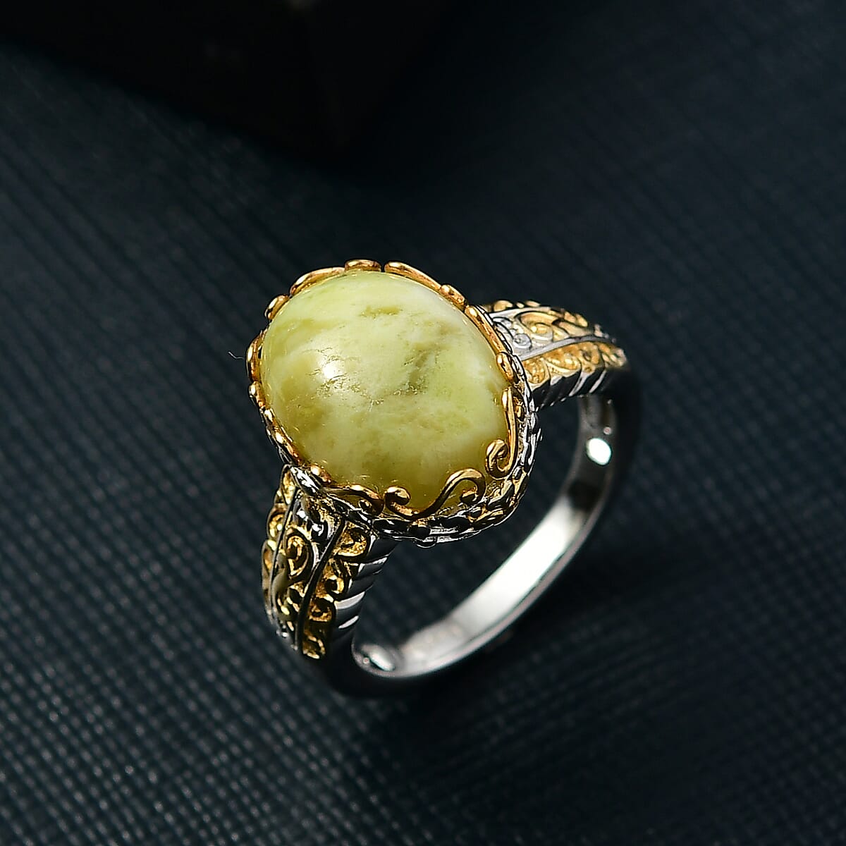 EverTrue Connemara Marble 6.35 ctw Celtic Filigree Ring in Platinum Bond and 18K YG Plated (Size 8.0)  image number 1