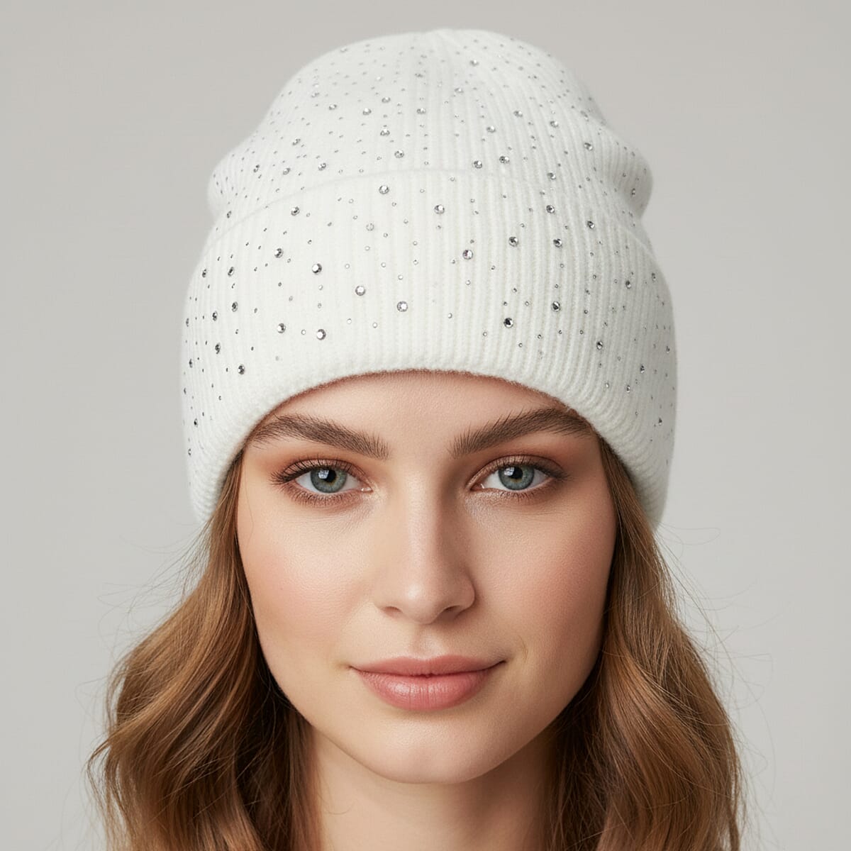 Tamsy Crystal Knitted 1pc Pompom Hat and 1pc Crystal Hat - White image number 1