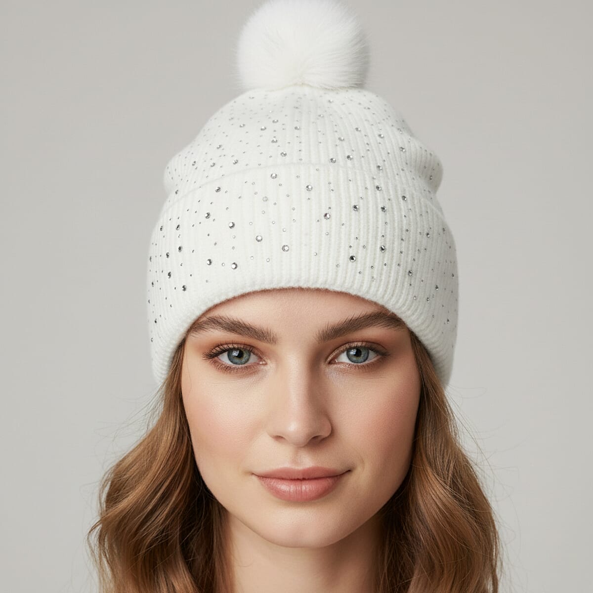 Tamsy Crystal Knitted 1pc Pompom Hat and 1pc Crystal Hat - White image number 2