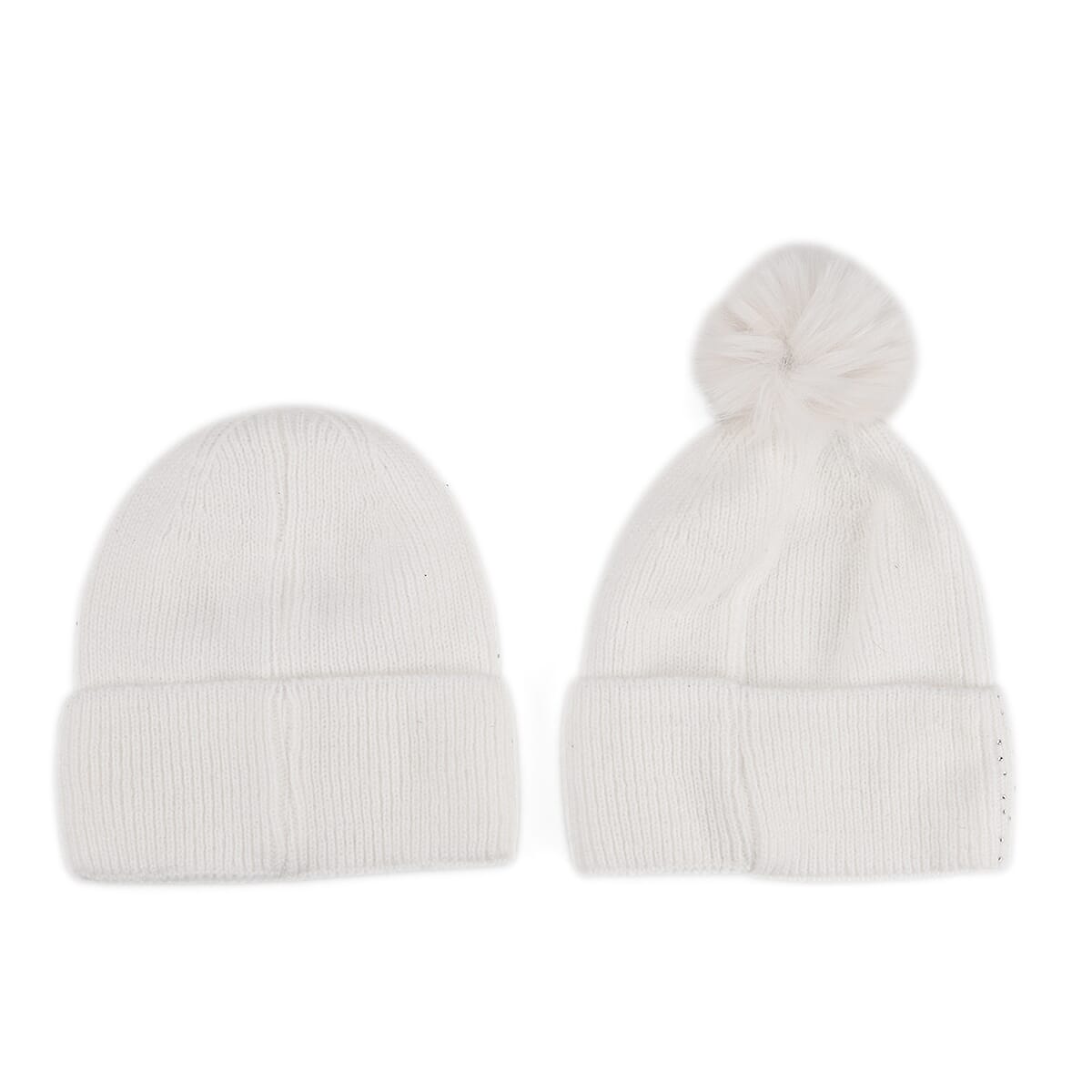 Tamsy Crystal Knitted 1pc Pompom Hat and 1pc Crystal Hat - White image number 3