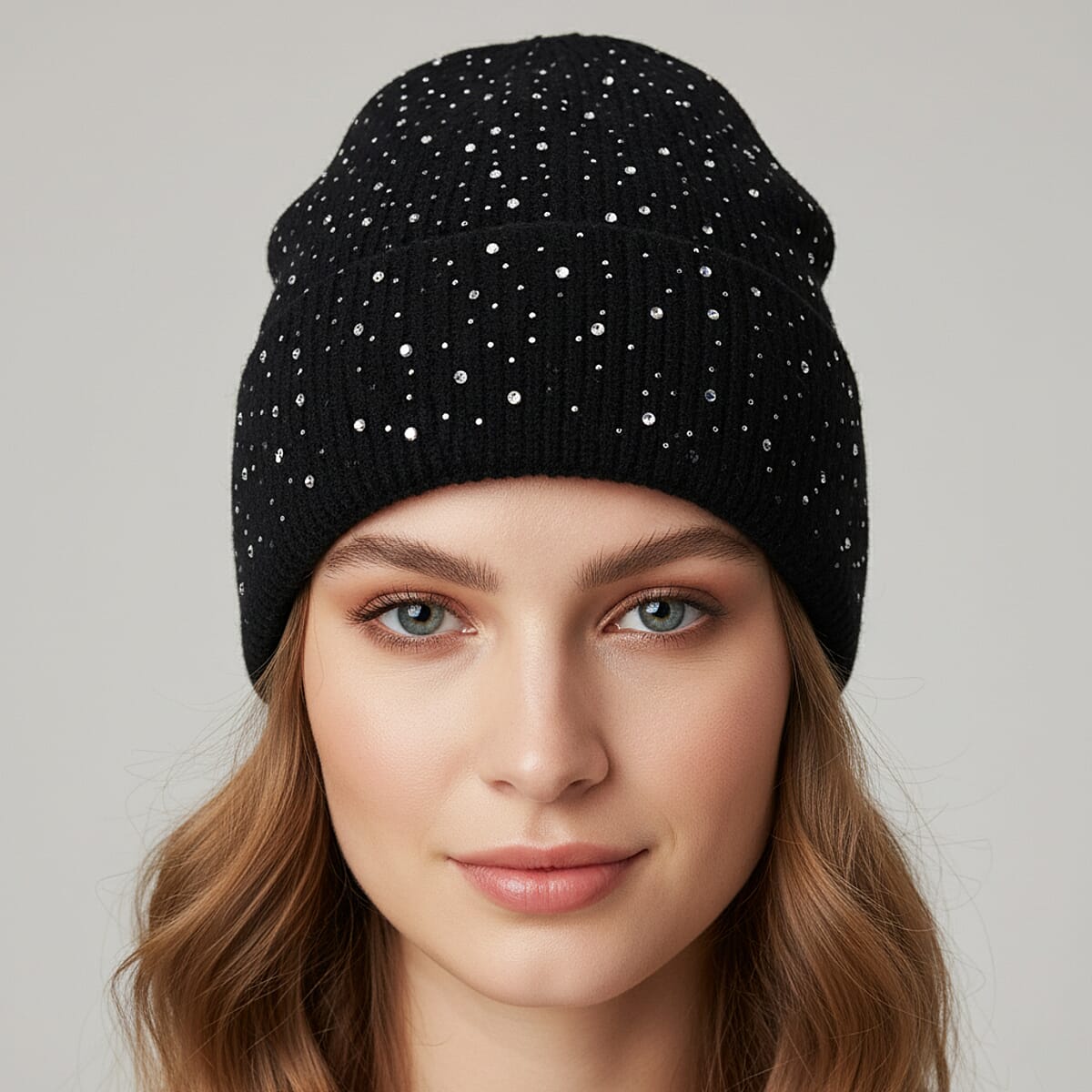 Tamsy Crystal Knitted 1pc Pompom Hat and 1pc Crystal Hat - Black image number 1