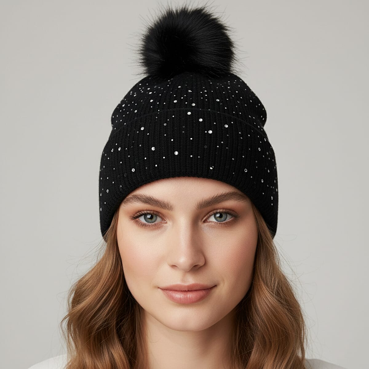 Tamsy Crystal Knitted 1pc Pompom Hat and 1pc Crystal Hat - Black image number 2