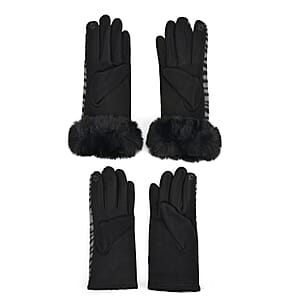 Tamsy Set of 2 Pairs Grey Zebra Printed Gloves with Touch Screen Function