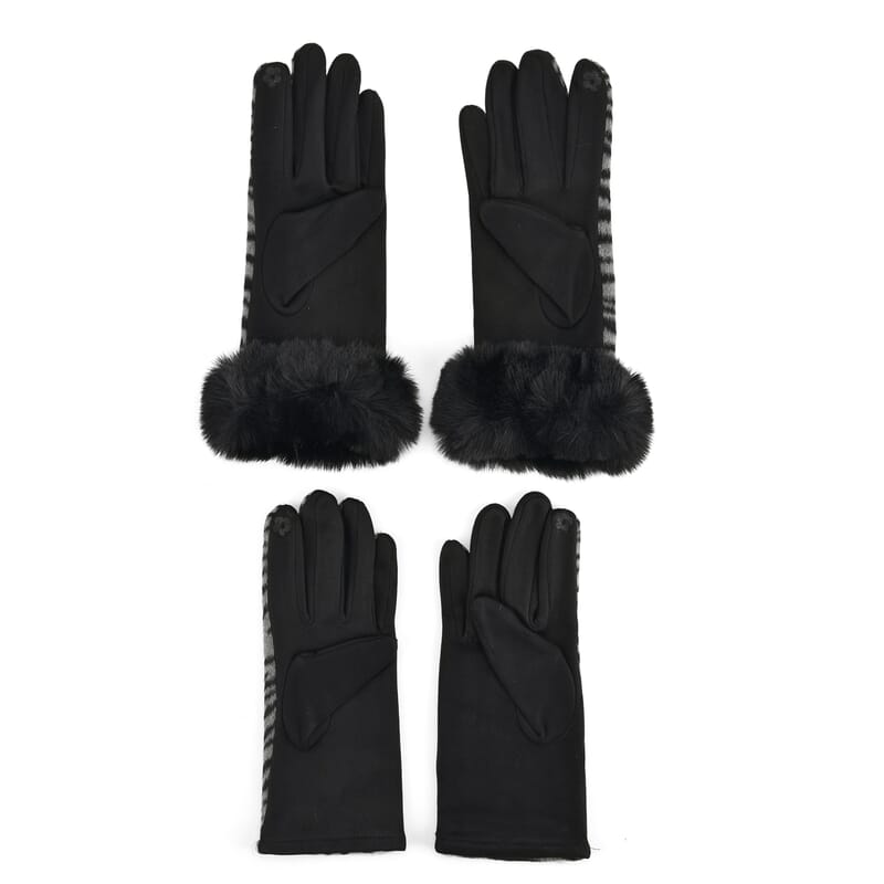 Tamsy Set of 2 Pairs Grey Zebra Printed Gloves with Touch Screen Function