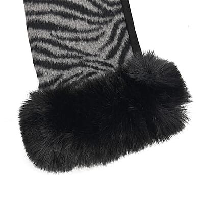 Tamsy Set of 2 Pairs Grey Zebra Printed Gloves with Touch Screen Function