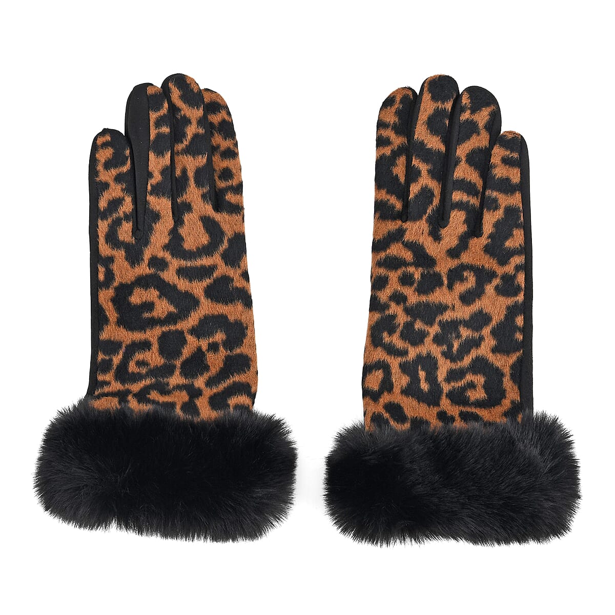 Tamsy Set of 2 Pairs Brown Leopard Printed Gloves with Touch Screen Function image number 0