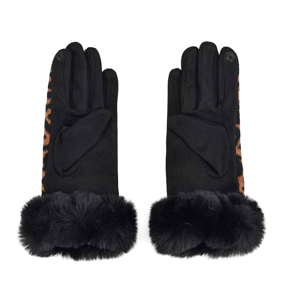 Tamsy Set of 2 Pairs Brown Leopard Printed Gloves with Touch Screen Function image number 2