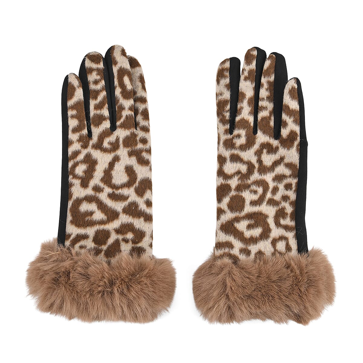 Tamsy Set of 2 Pairs Grey Leopard Printed Gloves with Touch Screen Function image number 0