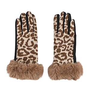 Tamsy Set of 2 Pairs Grey Leopard Printed Gloves with Touch Screen Function