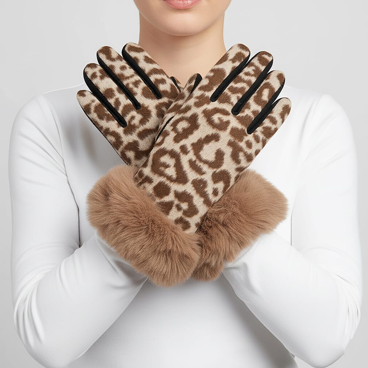 Tamsy Set of 2 Pairs Grey Leopard Printed Gloves with Touch Screen Function image number 1