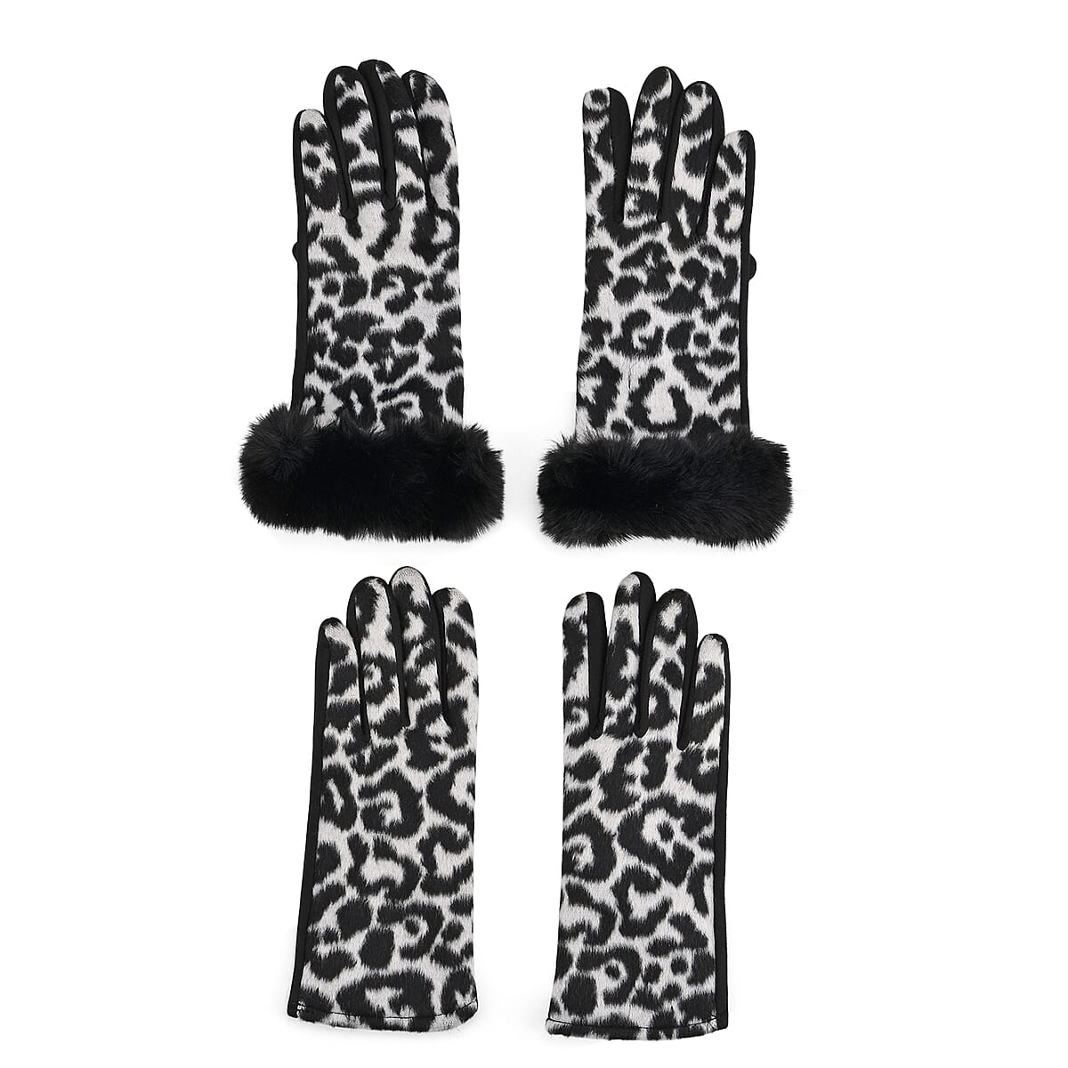 Tamsy Set of 2 Pairs White Leopard Printed Gloves with Touch Screen Function image number 0