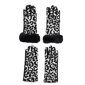 Tamsy Set of 2 Pairs White Leopard Printed Gloves with Touch Screen Function