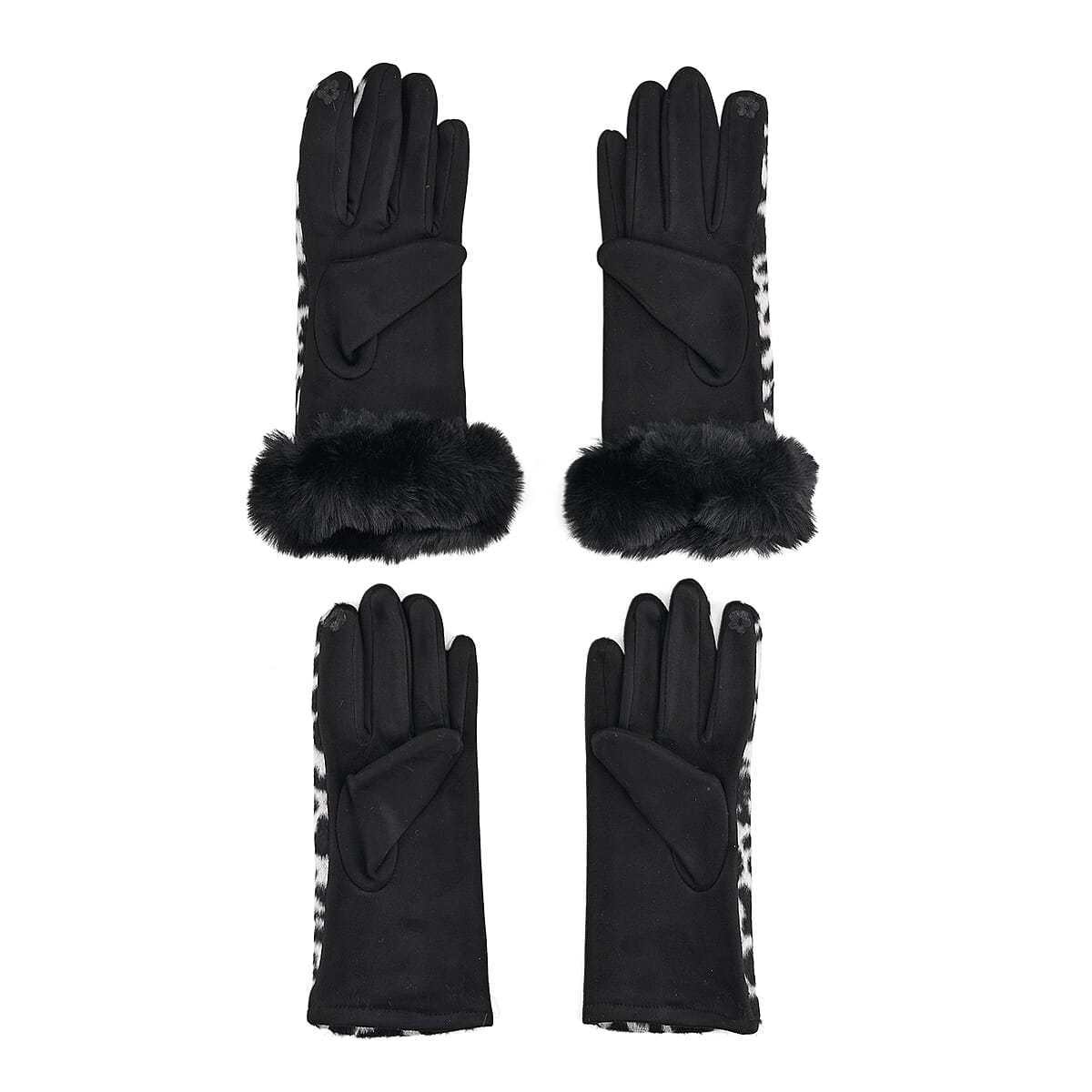 Tamsy Set of 2 Pairs White Leopard Printed Gloves with Touch Screen Function image number 3