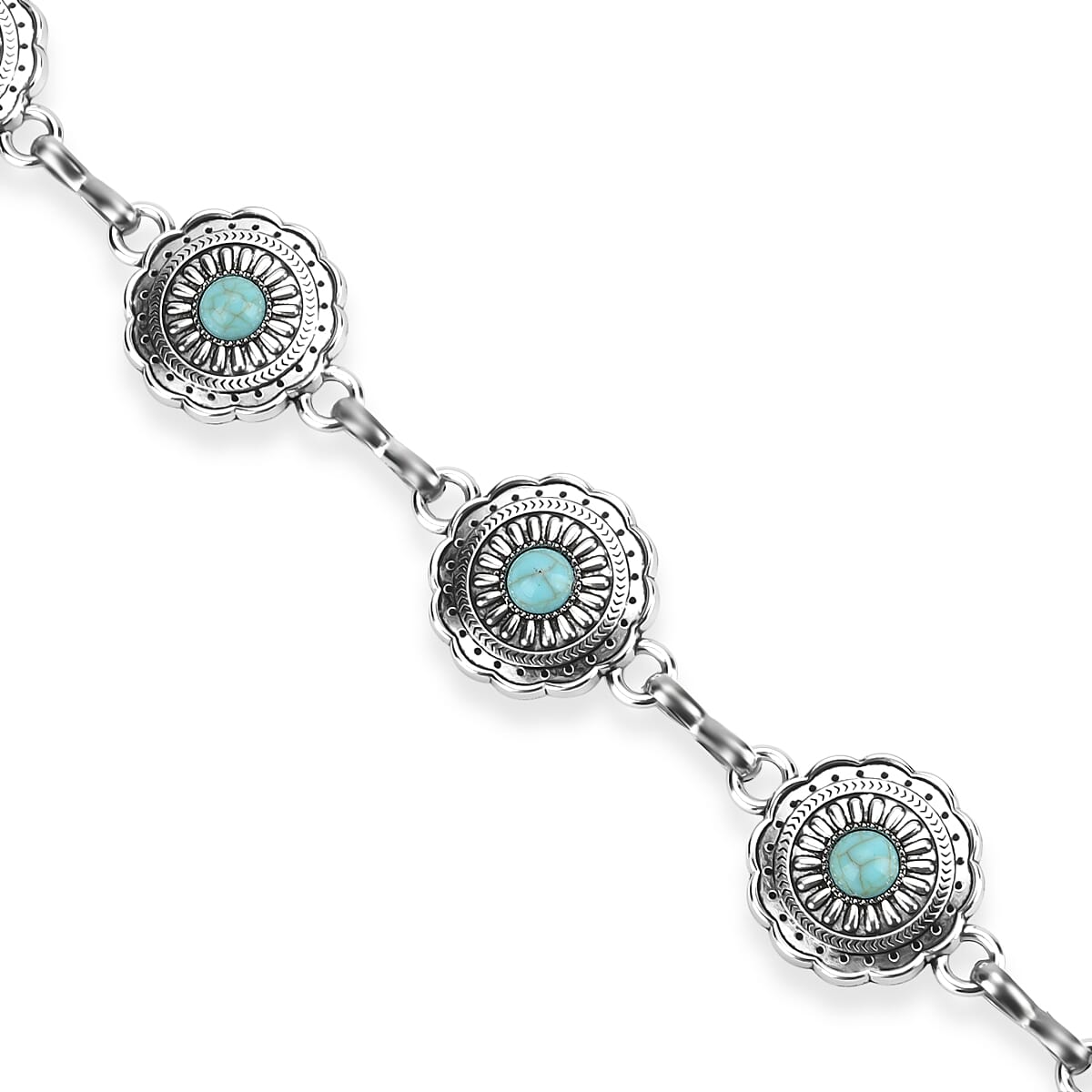 Tamsy Silvertone Floral Design Concho Belt (51.2")