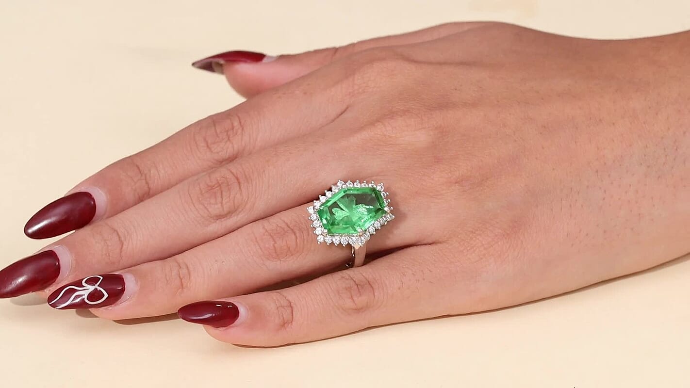 EverTrue Chartreuse Quartz (Triplet) and White Zircon 14.00 ctw Hidden Floral Ring in Platinum Bond (Size 10.0)