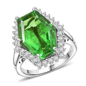 EverTrue Chartreuse Quartz (Triplet) and White Zircon 14.00 ctw Ring in Platinum Bond (Size 7.0)