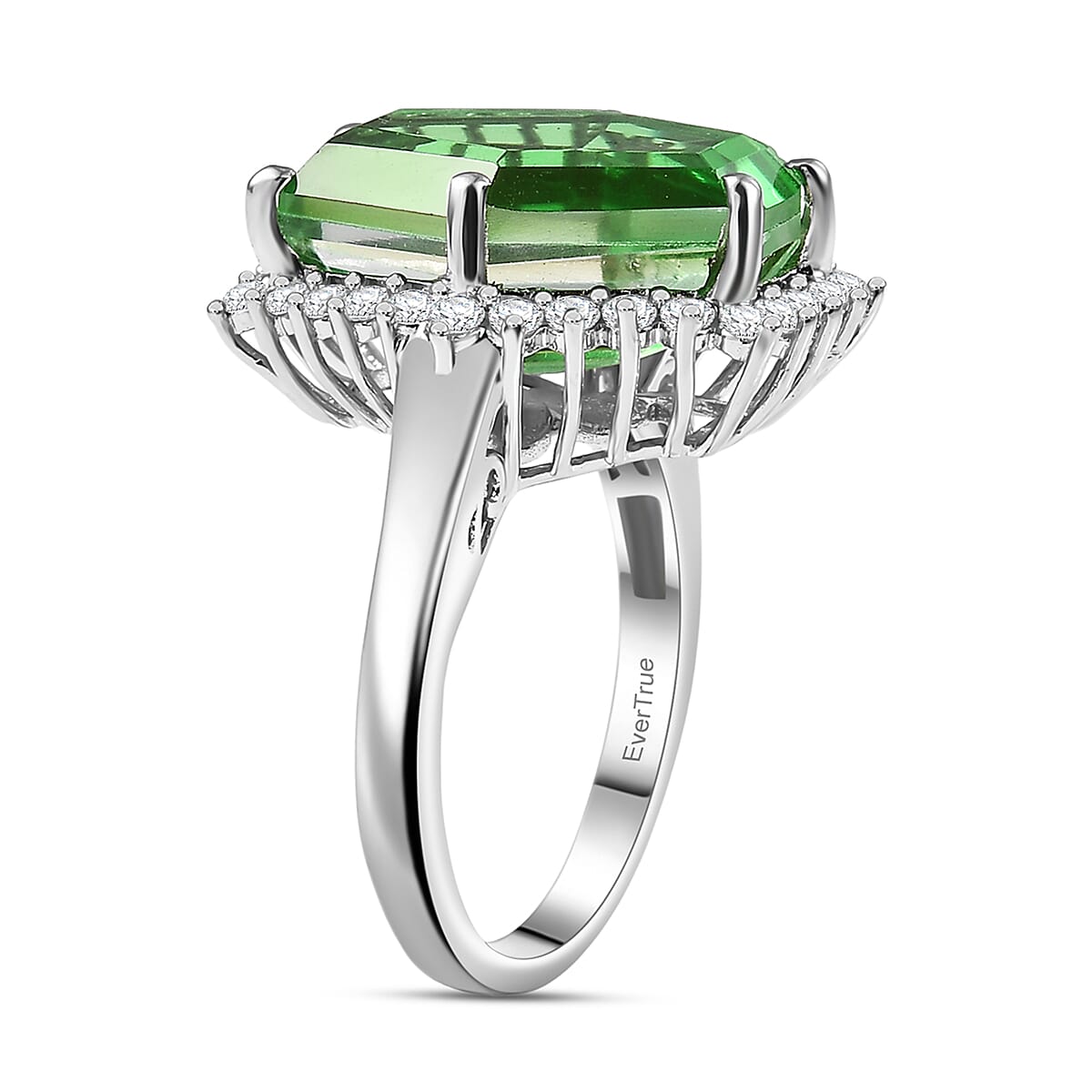 EverTrue Chartreuse Quartz (Triplet) and White Zircon 14.00 ctw Ring in Platinum Bond (Size 7.0) image number 2
