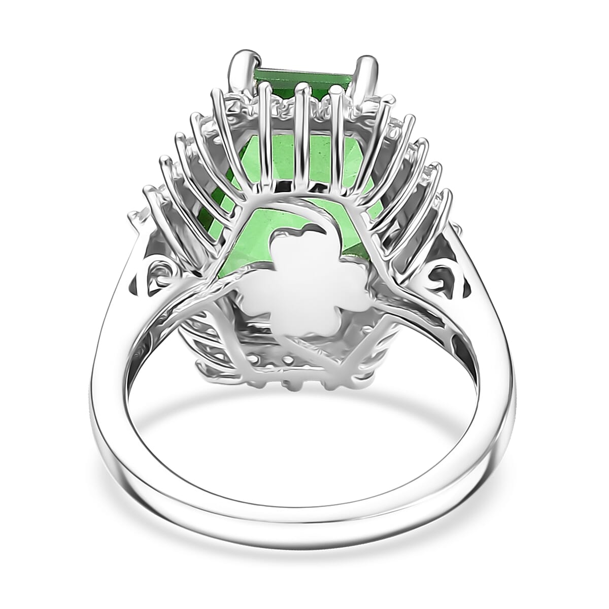 EverTrue Chartreuse Quartz, White Zircon Floral Ring in Platinum Bond 14.00 ctw (Size 7.0)