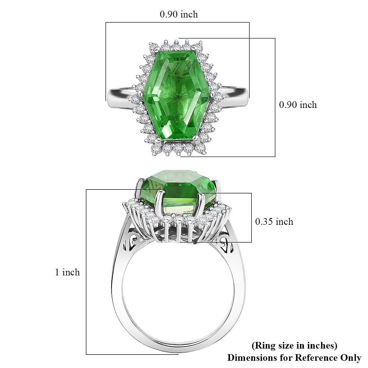 EverTrue Chartreuse Quartz, White Zircon Floral Ring in Platinum Bond 14.00 ctw (Size 7.0)