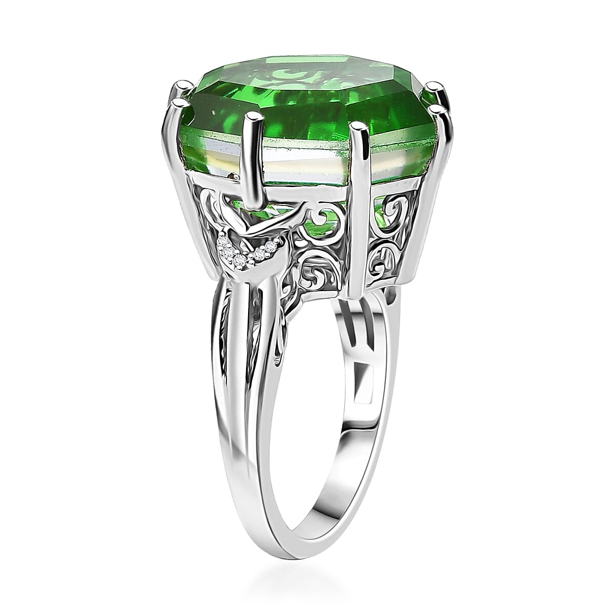 EverTrue Chartreuse Quartz and White Zircon (Triplet) 17.25 ctw Ring in Platinum Bond (Size 7.0) image number 2