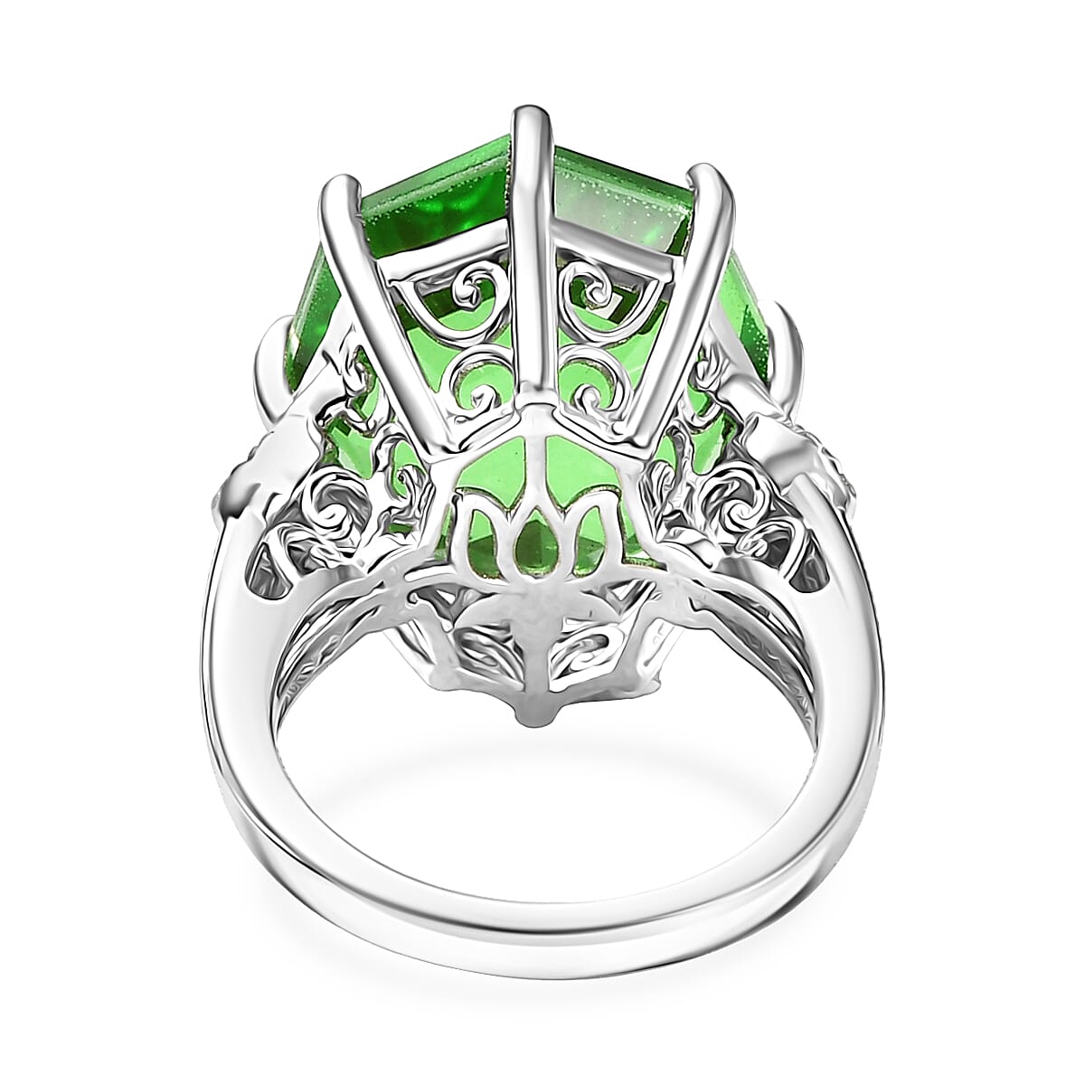 EverTrue Chartreuse Quartz and White Zircon (Triplet) 17.25 ctw Ring in Platinum Bond (Size 7.0) image number 3