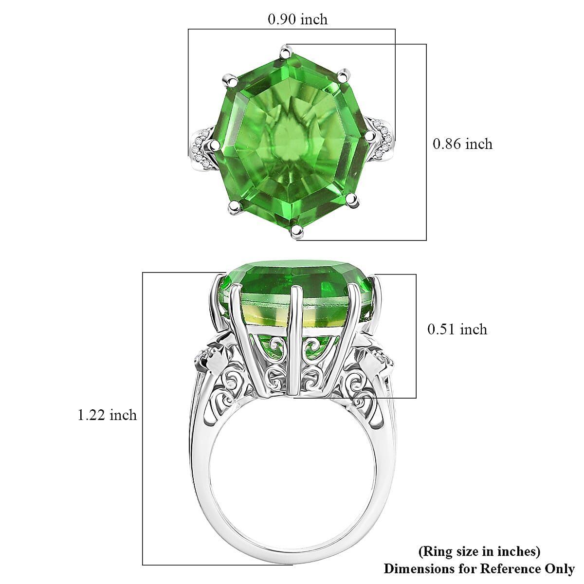 EverTrue Chartreuse Quartz and White Zircon (Triplet) 17.25 ctw Ring in Platinum Bond (Size 7.0) image number 4