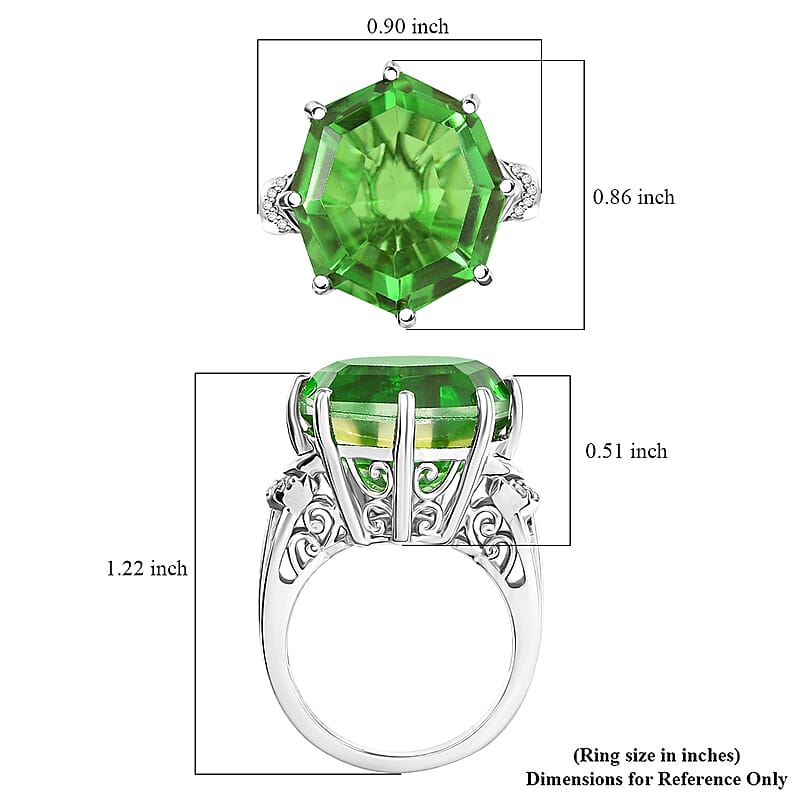 EverTrue Chartreuse Quartz and White Zircon (Triplet) 17.25 ctw Garden of Glamour Ring in Platinum Bond (Size 7.0)