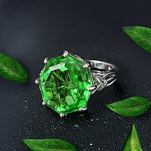 EverTrue Chartreuse Quartz (Triplet) and White Zircon 17.25 ctw Garden of Glamour Ring in Platinum Bond (Size 9.0)