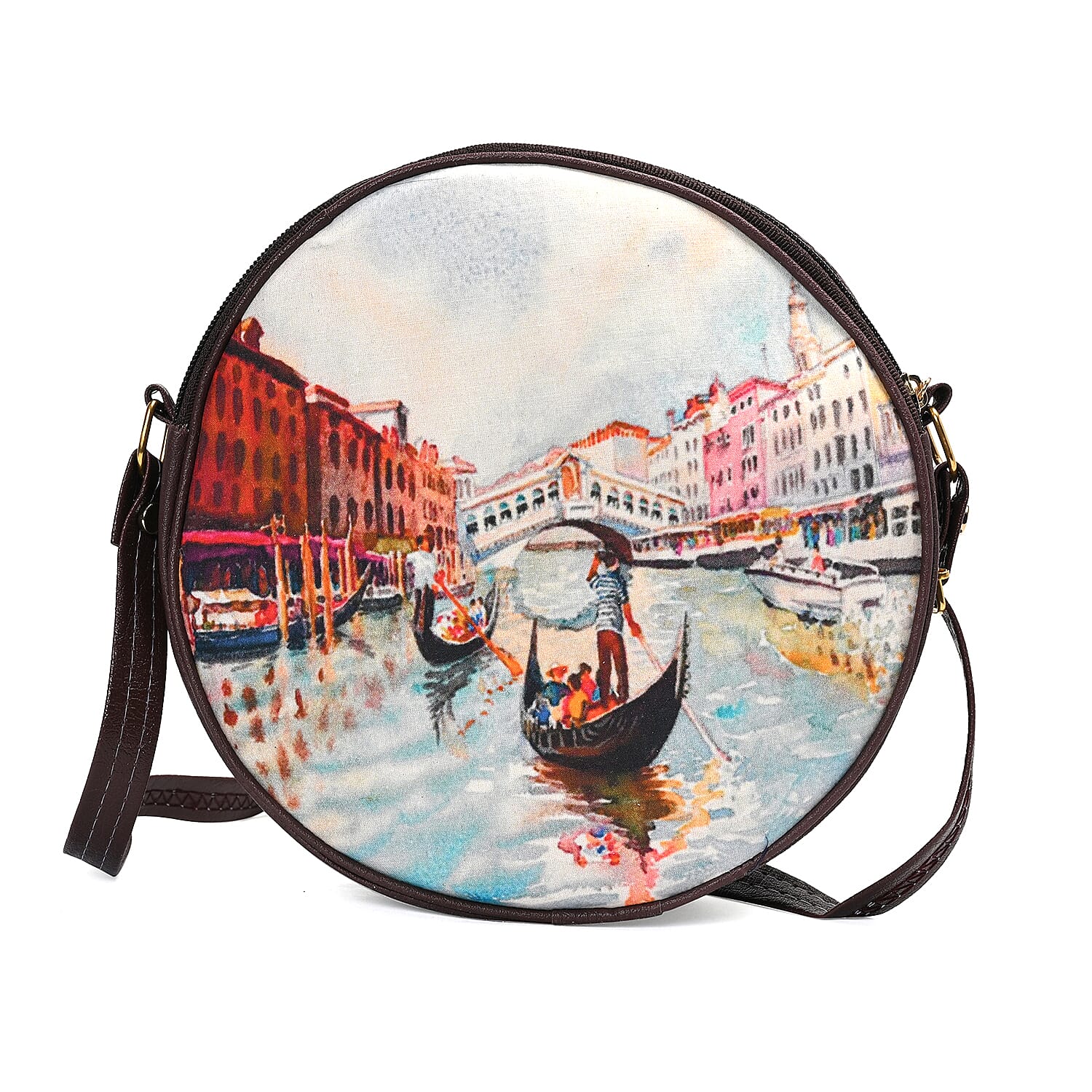 Livemore Blue Digital Print Round Shape Sling Bag with Front Panel (8.5"x3")