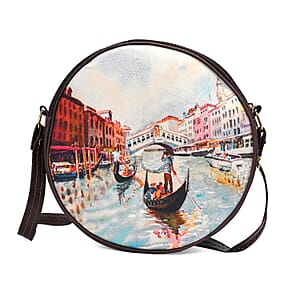 Livemore Blue Digital Print Round Shape Sling Bag with Front Panel