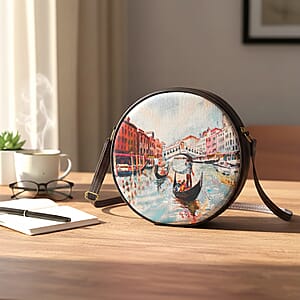 Livemore Blue Digital Print Round Shape Sling Bag with Front Panel