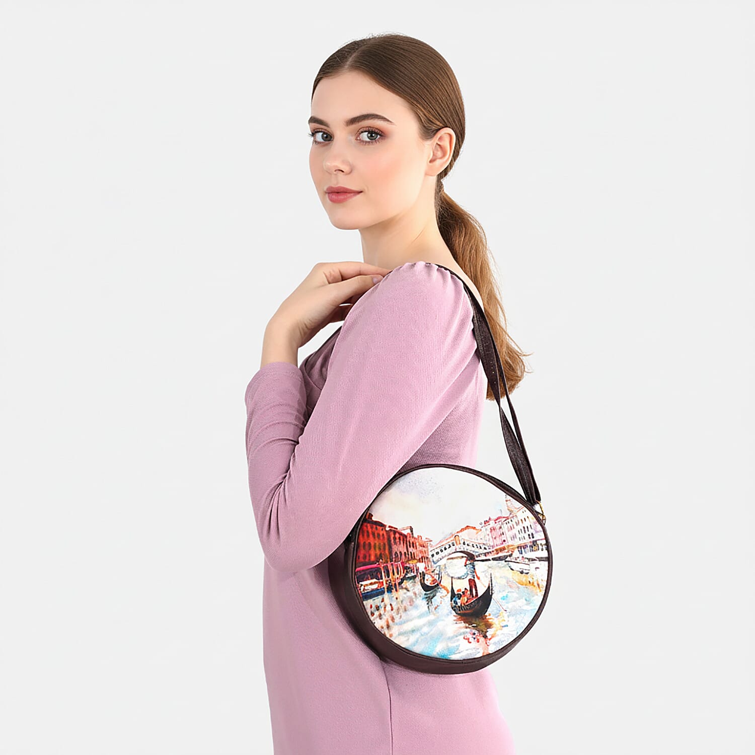 Livemore Blue Digital Print Round Shape Sling Bag with Front Panel