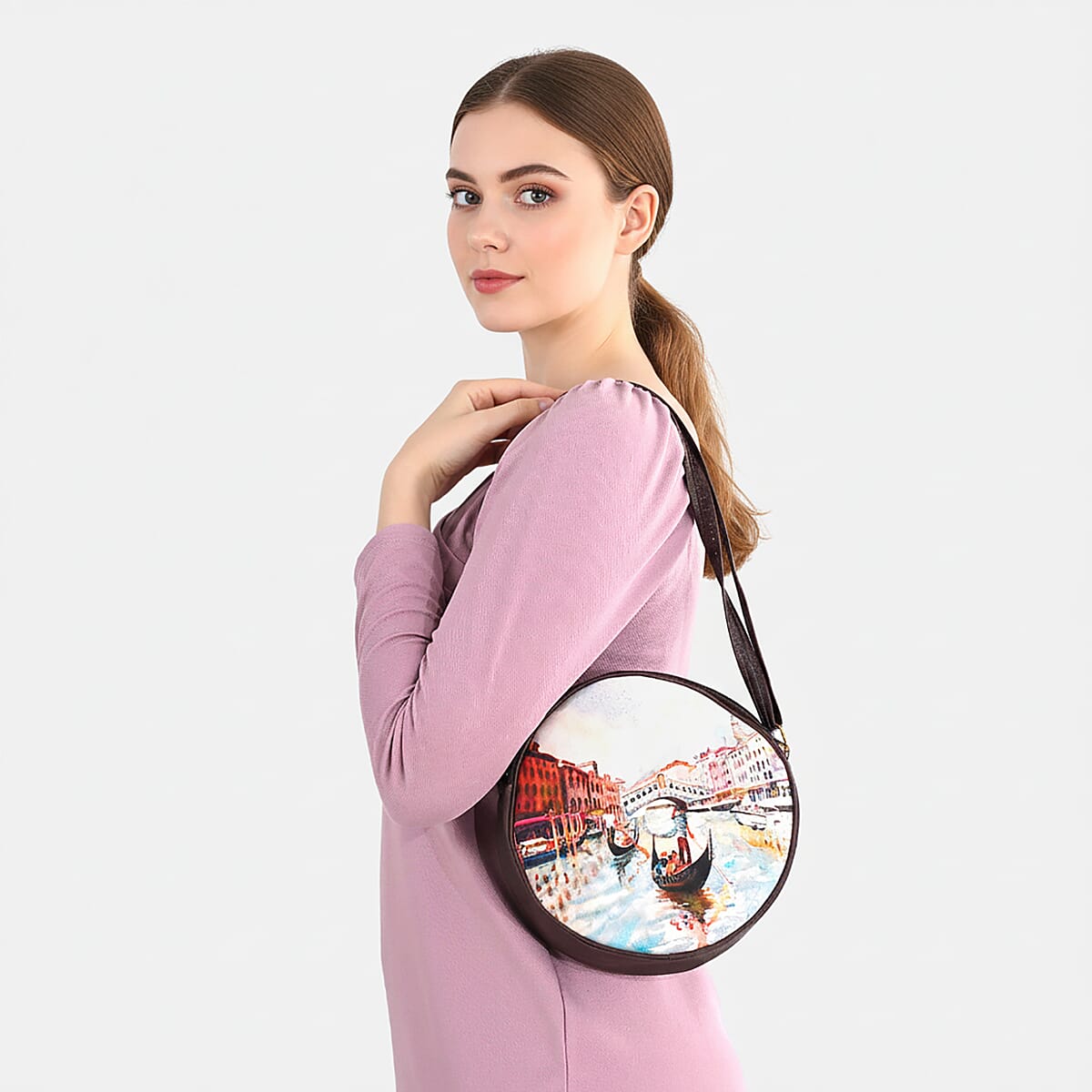 Livemore Blue Digital Print Round Shape Sling Bag with Front Panel image number 2