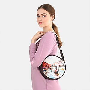 Livemore Blue Digital Print Round Shape Sling Bag with Front Panel