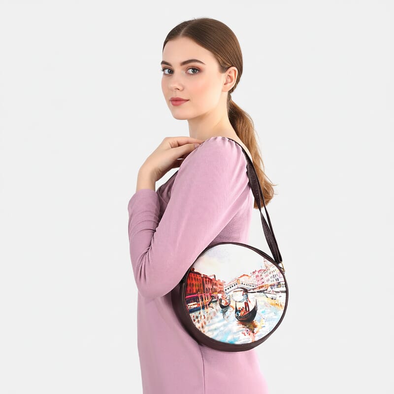 Livemore Blue Digital Print Round Shape Sling Bag with Front Panel