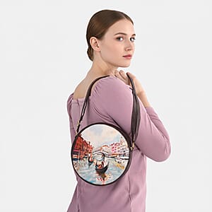 Livemore Blue Digital Print Round Shape Sling Bag with Front Panel