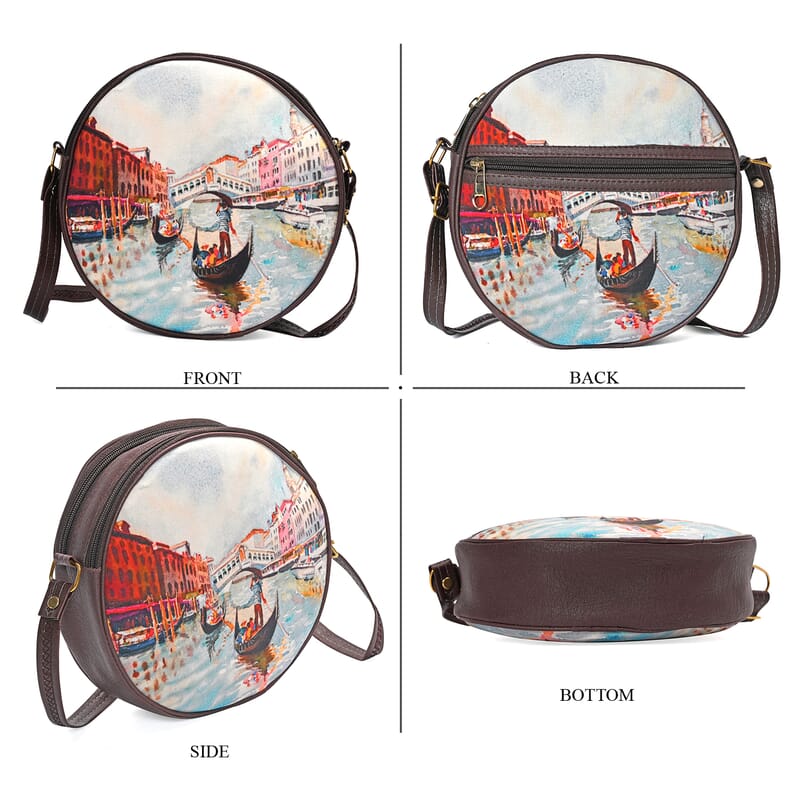 Livemore Blue Digital Print Round Shape Sling Bag with Front Panel