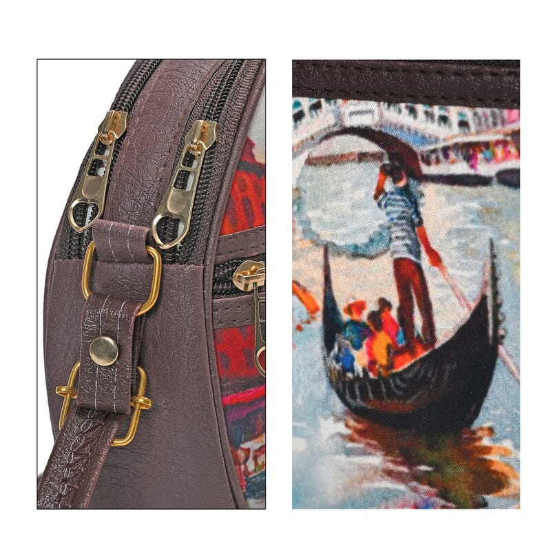 Livemore Blue Digital Print Round Shape Sling Bag with Front Panel