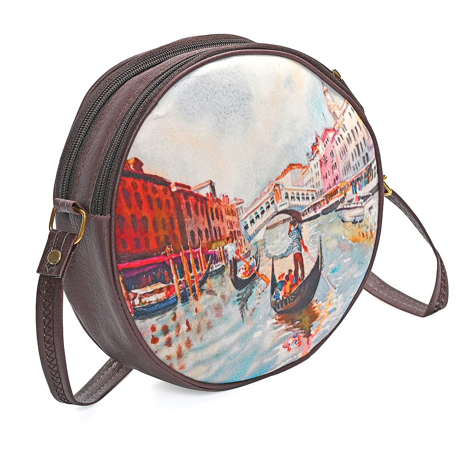 Livemore Blue Digital Print Round Shape Sling Bag with Front Panel
