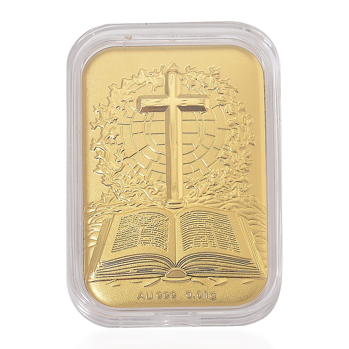 24K Yellow Gold Faith Line Bible and Cross Embossed Sheet 10mg image number 0