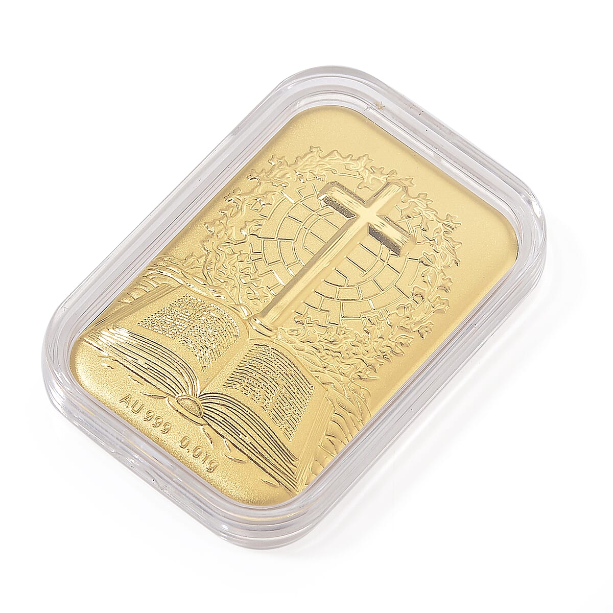 24K Yellow Gold Faith Line Bible and Cross Embossed Sheet 10mg image number 2