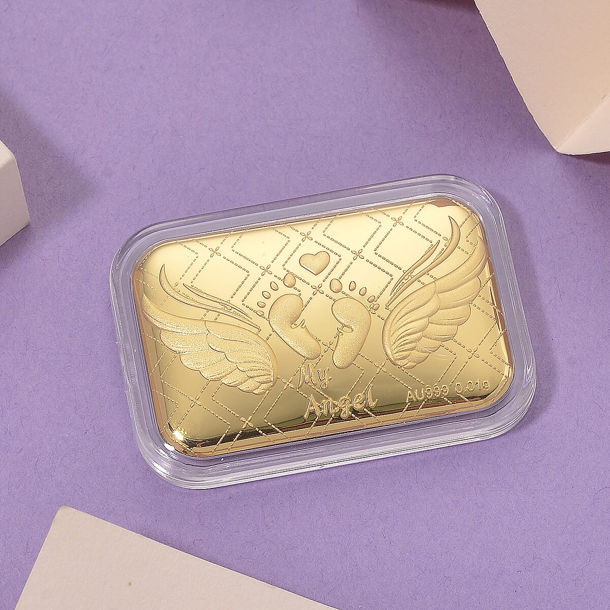 24K Yellow Gold Baby Foot with Angel Wings Embossed Sheet 10mg image number 1