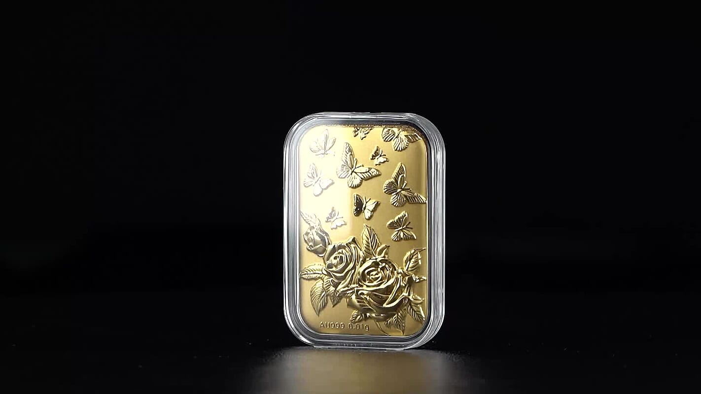 24K Yellow Gold Teddy Bear Sitting in Basket Embossed Sheet 10mg