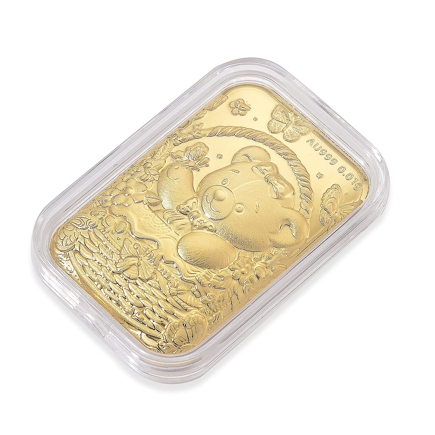 24K Yellow Gold Teddy Bear Sitting in Basket Embossed Sheet 10mg