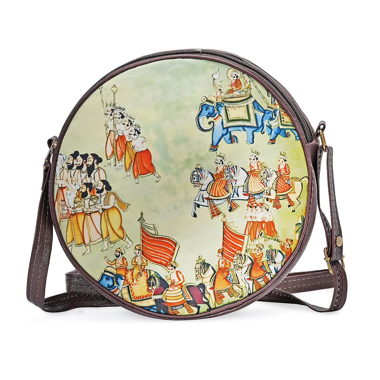 Livmore Green Digital Print Round Shape Sling Bag with Front Panel