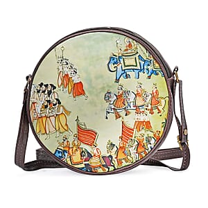 Livemore Green Digital Print Round Shape Sling Bag with Front Panel