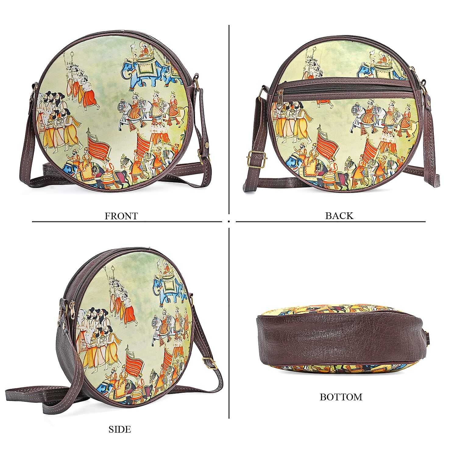 Livmore Green Digital Print Round Shape Sling Bag with Front Panel